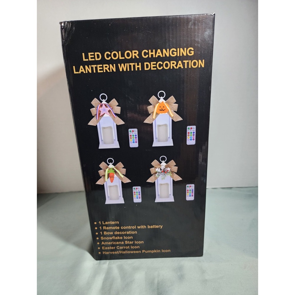 White LED Color Changing Lantern With Decorations Easter Halloween Christmas 4th